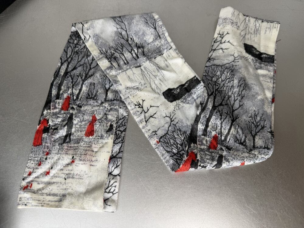 Vintage 60s 70s Head Scarf Bandeau Forest Black Red Artistic People Unique